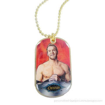 Metal Dog Tag / Custom Hang Tags With Printing Logo And Resin Coating, Gold Plated